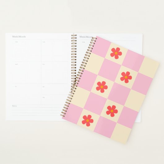 Oranje Groovy Daisy Flowers & Roze Checker Planner (Display)