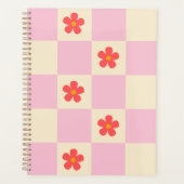 Oranje Groovy Daisy Flowers & Roze Checker Planner (Voorkant)
