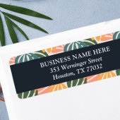 Oranje Groovy Leaves Retro Botanical Etiket