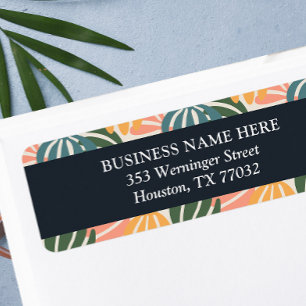 Oranje Groovy Leaves Retro Botanical Etiket