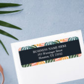 Oranje Groovy Leaves Retro Botanical Etiket