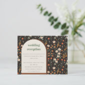 Oranje Groovy Retro Arch Floral Wedding Reception Informatiekaartje (Staand voorkant)