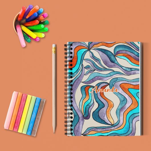 Oranje Groovy Retro Terug naar School Naam Schetsb Notitieboek