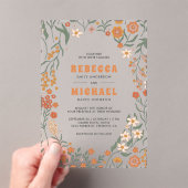 Oranje Groovy Wildflower Bruiloft Acryl Uitnodigingen (Insitu (Draagbaar))