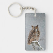 Oranje Grote Gehoornde Uil Vogelschilderij Initial Sleutelhanger (Voorkant)