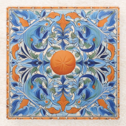 Oranje grove glazen onderzetter (Voorkant)