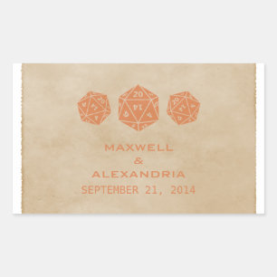 Oranje Grunge D20 Dice Gamer Wedding Stickers