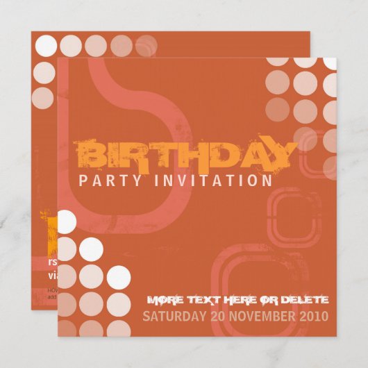 Oranje Grunge Electro Party Birthday Uitnodiging (Voorkant / Achterkant)