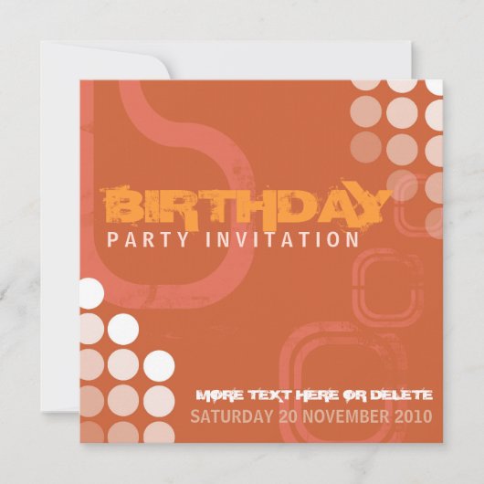 Oranje Grunge Electro Party Birthday Uitnodiging (Voorkant)