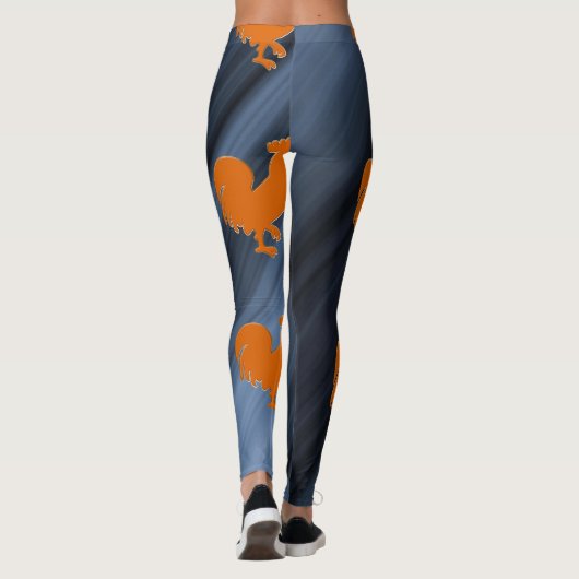 Oranje haan en blauwe achtergrond leggings (Achterkant)