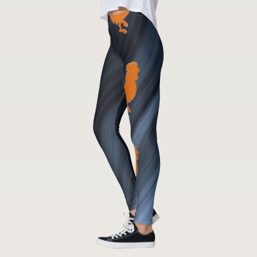 Oranje haan en blauwe achtergrond leggings (Links)