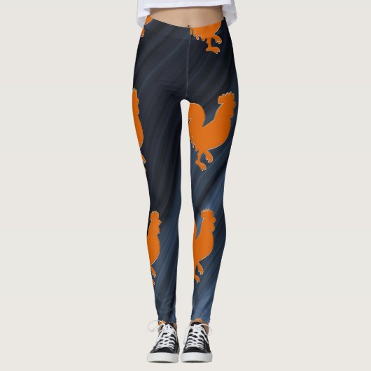Oranje haan en blauwe achtergrond leggings (Voorkant)