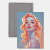 Oranje haar pin-up portret magneet (Voorkant / Achterkant)