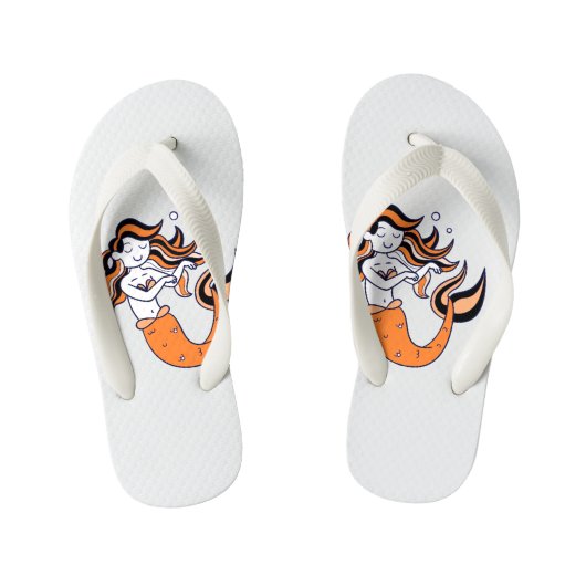 Oranje haarzeemeermin kinder teenslippers (Voetbed)
