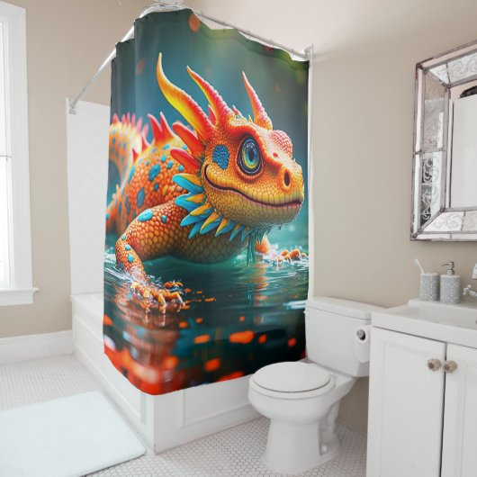 Oranje hagedis douchegordijn (In situ)