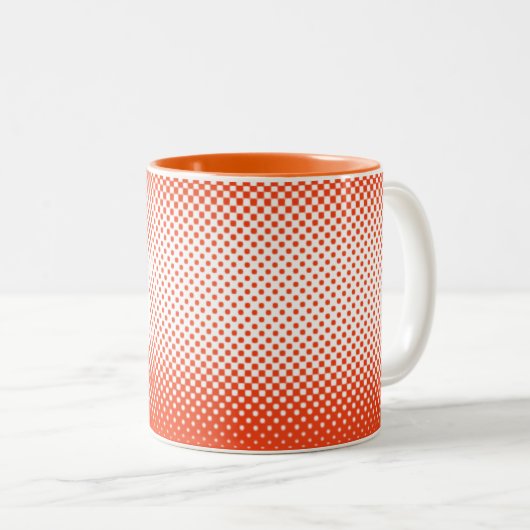 Oranje Halftone Polka Dot Pattern Cup Tweekleurige Koffiemok (Voorkant rechts)