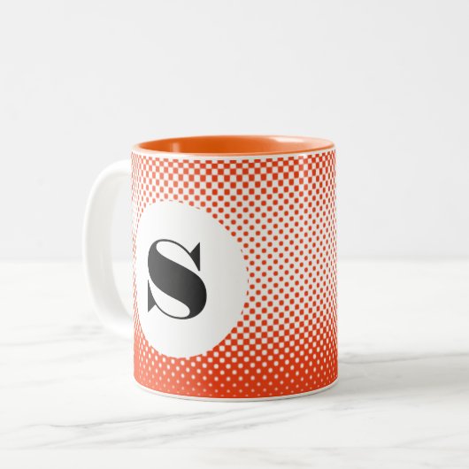 Oranje Halftone Polka Dot Pattern Cup Tweekleurige Koffiemok (Voorkant links)