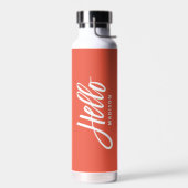 Oranje Hallo Modern Script met Jouw naam Waterfles (Links)