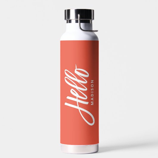 Oranje Hallo Modern Script met Jouw naam Waterfles (Links)