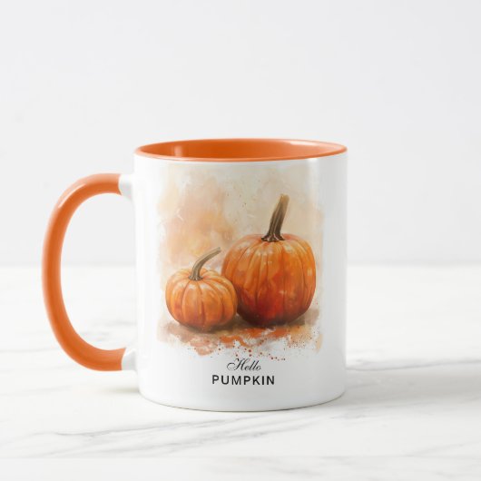 Oranje Hallo Pumpkin Waterverf Halloween Seizoen Mok (Links)