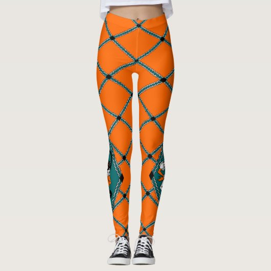 Oranje Halloween Argyle Jesters Leggings (Voorkant)