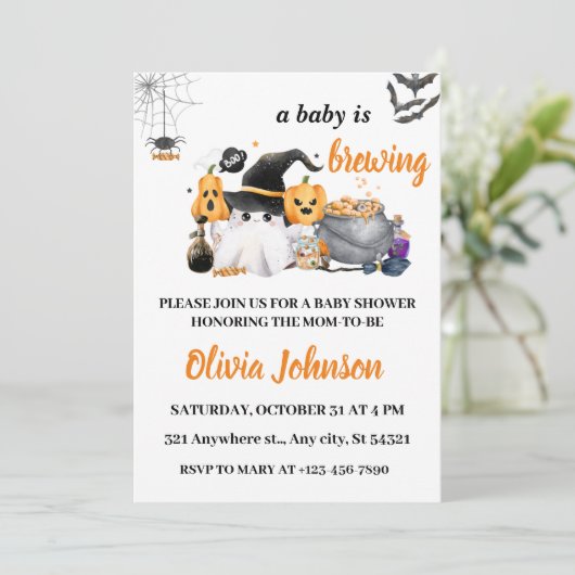 Oranje Halloween Baby is Baby shower brouwen Kaart (Staand voorkant)