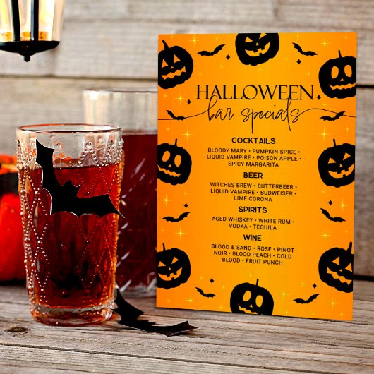 Oranje Halloween Bar Specials Pompoen & Vleermuize Menu