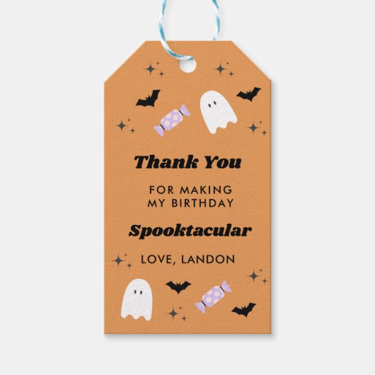 Oranje Halloween Birthday Spooktacular Cadeaulabel (Voorkant)