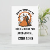 Oranje Halloween bruiloft Save the Date (Staand voorkant)