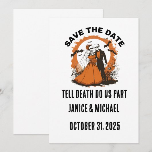 Oranje Halloween bruiloft Save the Date (Voorkant / Achterkant)