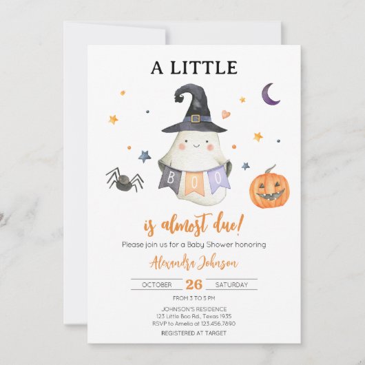 Oranje Halloween Ghost Little Boo Baby shower Kaart (Voorkant)