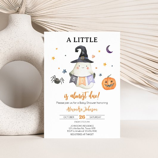 Oranje Halloween Ghost Little Boo Baby shower Kaart