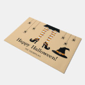Oranje Halloween Heksenpoten en spinnen met naam Deurmat (Schuin)