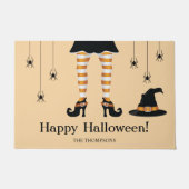 Oranje Halloween Heksenpoten en spinnen met naam Deurmat (Voorkant)