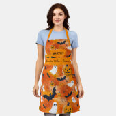 Oranje Halloween met geesten, pompoenen en vleermu Schort (Gedragen)