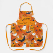 Oranje Halloween met geesten, pompoenen en vleermu Schort (Voorkant)