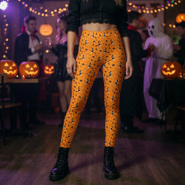 Oranje Halloween met heksen en zwarte katten Leggings
