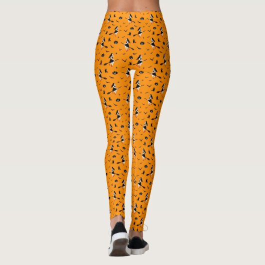 Oranje Halloween met heksen en zwarte katten Leggings (Achterkant)