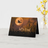 Oranje Halloween met witte witch Kaart (Gele Bloem)