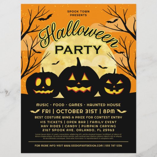 Oranje Halloween Party Black Pumpkins Event Flyer (Voorkant)