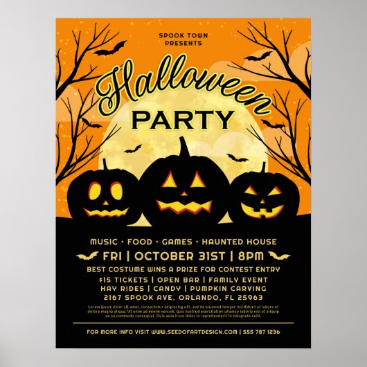Oranje Halloween Party Black Pumpkins Event Poster (Voorkant)