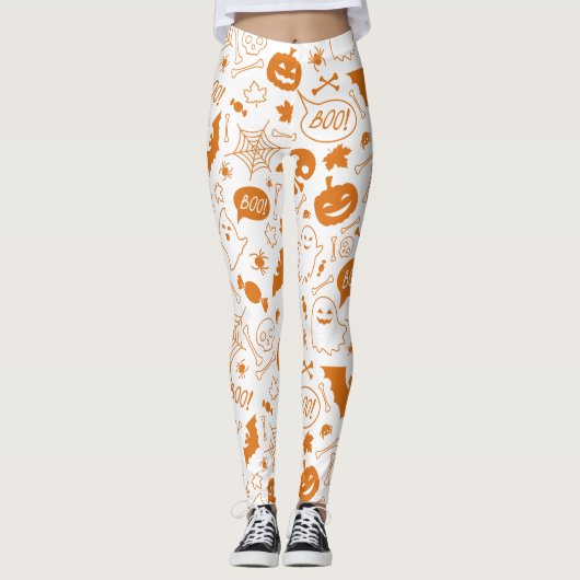 Oranje Halloween Pattern Happy Halloween Art Leggings (Voorkant)