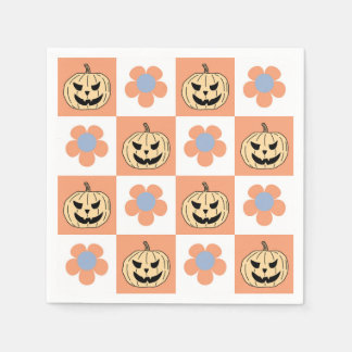 Oranje Halloween pompoen en Daisy Checkerboard Servet
