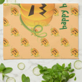 Oranje Halloween Pompoen Naadloos Patroon Theedoek (Gevouwen)