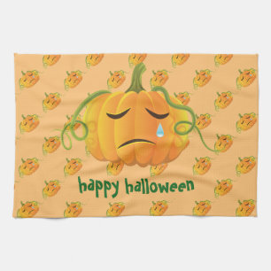 Oranje Halloween pompoen Sad Naadloos Patroon Theedoek