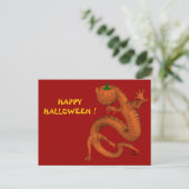 Oranje Halloween Pumpkin Dragon Briefkaart (Staand voorkant)
