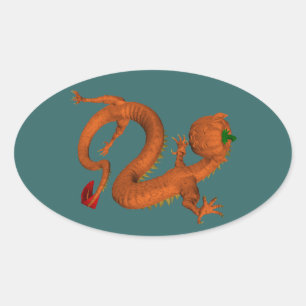 Oranje Halloween Pumpkin Dragon Ovale Sticker