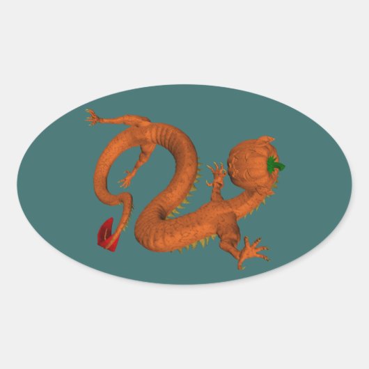 Oranje Halloween Pumpkin Dragon Ovale Sticker (Voorkant)