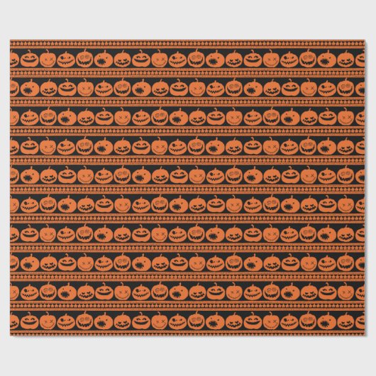 Oranje Halloween Pumpkin Jack O Lantern Pattern Cadeaupapier (Vlak)