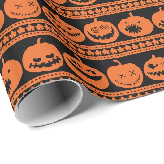Oranje Halloween Pumpkin Jack O Lantern Pattern Cadeaupapier (Rol Hoek)